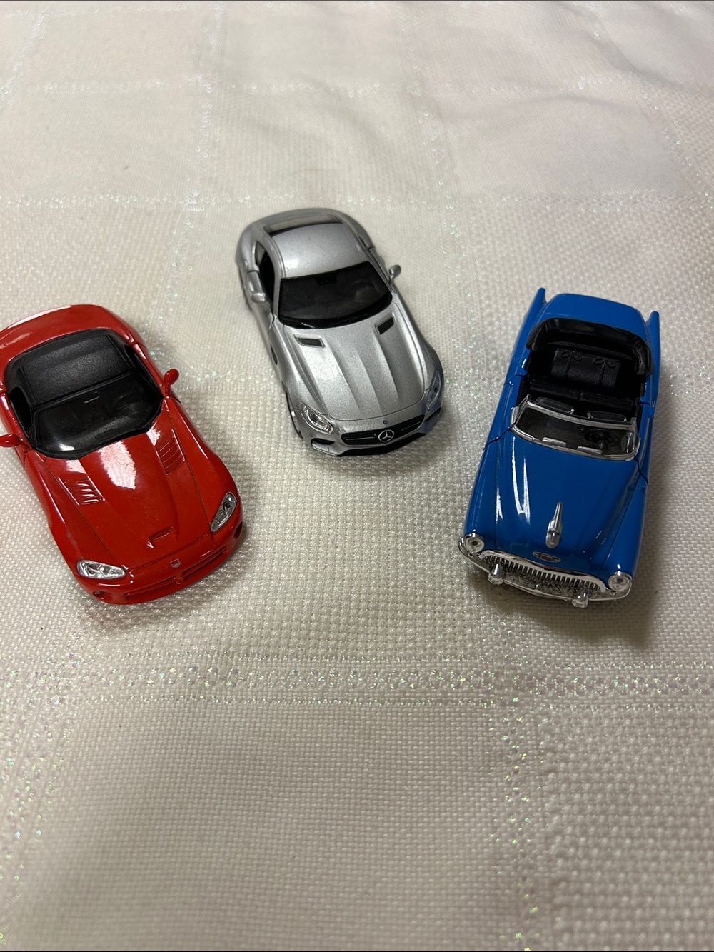 Die-Cast Toy Car Trio — Red, Silver & Blue by Unbranded/Unknown